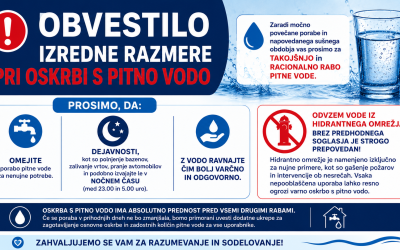 Obvestilo: izredne razmere pri oskrbi s pitno vodo